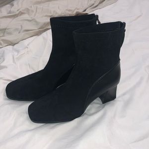 Insulated black high heel ankle boots